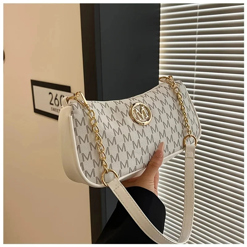 Women's Trendy Shoulder Bag with Belt Decoration Retro Underarm Handbag for Commuting