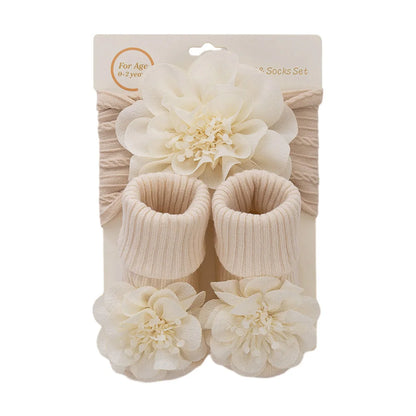 3Pcs/Set Lace Flower Baby Headbands Socks Cotton Non-slip Anklet 0-12M Stockings Wide Elastic Hairbands Infant Photogrphy Props