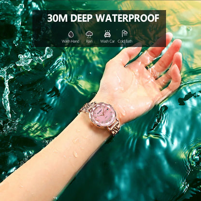 POEDAGAR Top Elegant Women's Watches Stainless Steel Date Week Woman Watch Waterproof Luminous Fashion Ladies Watch Quartz Reloj
