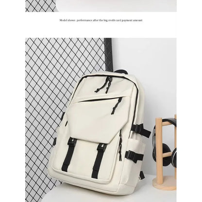 One 15 Inch Polyester Waterproof Solid Color Simple Men's Backpack Fashion Couple Student Computer Backpack