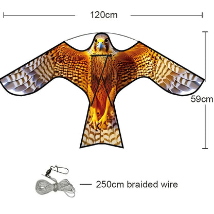 Outdoor Toys 47 Inch  Yellow Bird Scaring Eagle Kite Without Rod Good Flying For Garden/Orchard/ Farm