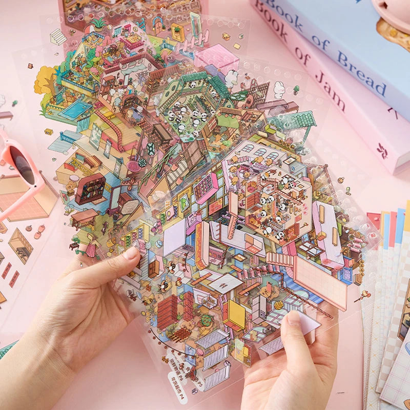 Mr Paper 49pcs Sunny Town Series miniature scene creation sticker book for DIY handbook Students Back-to-school season Gifts