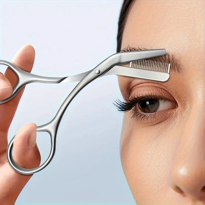 Professional Stainless Steel Eyebrow Scissors with Comb Hypoallergenic Ergonomic Two-Handed Design Precision Shaping & Grooming