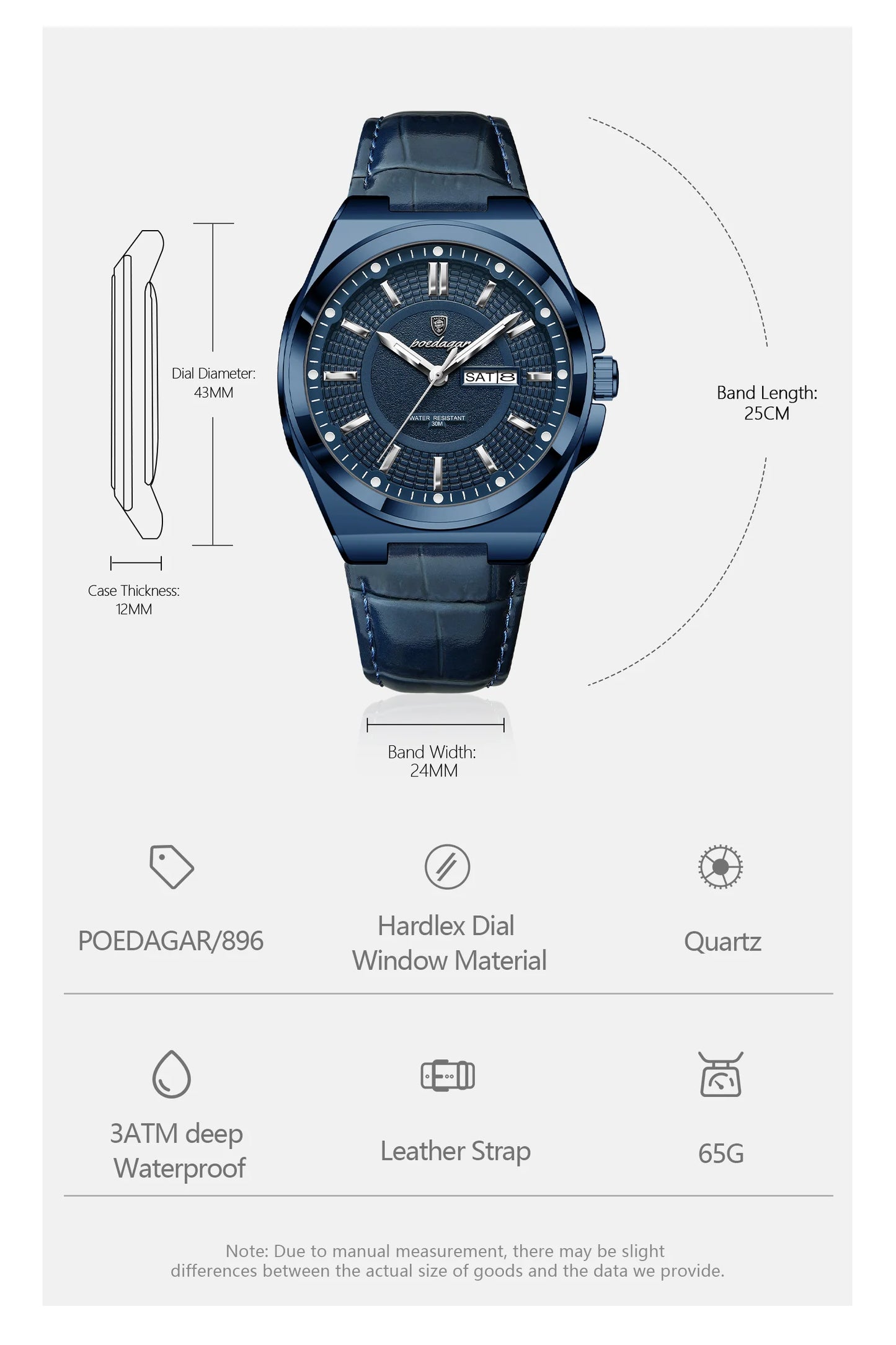 POEDAGAR Fashion Brand Man Wristwatch Waterproof Luminous Date Week Quartz Luxury Men's Watches Leather Business Men Watch Reloj