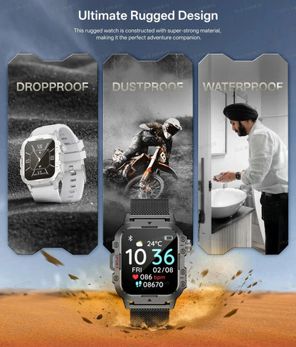 2025 New Military Smart Watch Men IP67 3ATM Waterproof Outdoor Sports Fitness Tracker Health Monitor 1.44Inch BT Call Smartwatch