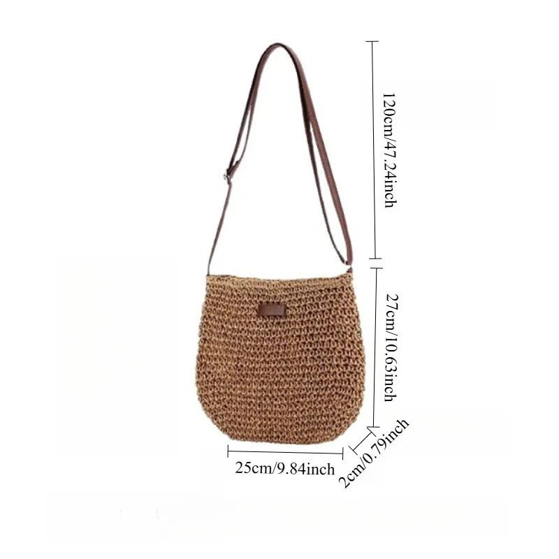 Straw woven bag, single shoulder, women's fashionable weaving, ins style, seaside beach, crossbody bag for women