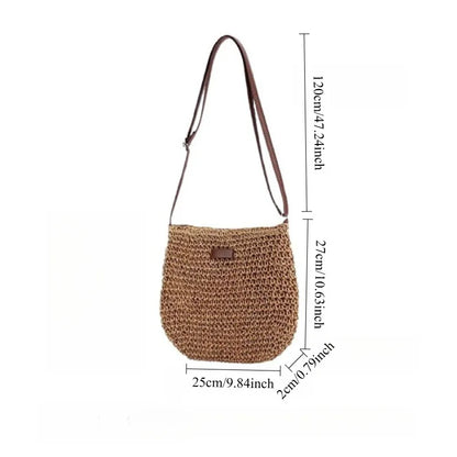 Straw woven bag, single shoulder, women's fashionable weaving, ins style, seaside beach, crossbody bag for women