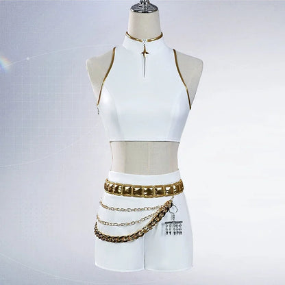 KPop Rumi Mira Zoey White Singing Suit Women Girls Halloween Party Role Playing Outfit Cosplay Costume Wig for Adult Children