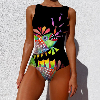2026 New Printed One-piece Swimsuit Classic Printed Lace Up Swimsuit Women's Push Up Flower One-piece Suit Beach Wear For Female