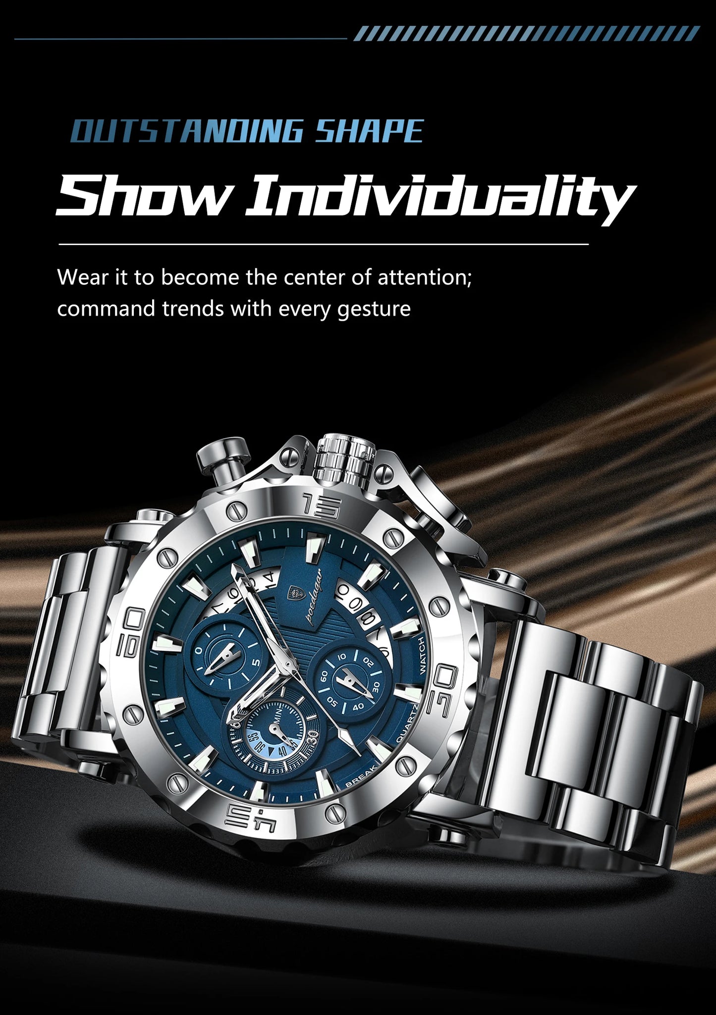POEDAGAR Luxury Men's Watch Calendar Luminous Waterproof Man Clock Chronograph Stainless Steel Quartz Watches For Men Reloj Gift