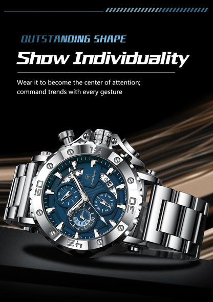 POEDAGAR Luxury Men's Watch Calendar Luminous Waterproof Man Clock Chronograph Stainless Steel Quartz Watches For Men Reloj Gift