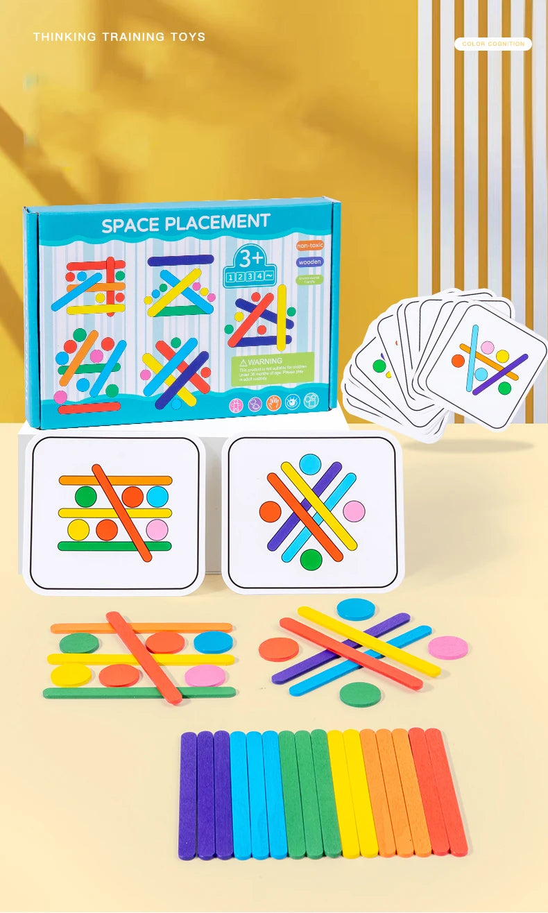 Kids Rainbow Stick Thinking Puzzle Wooden DIY Ice Cream Stick Puzzle Challenge Table Games Montessori Educational Children Toys