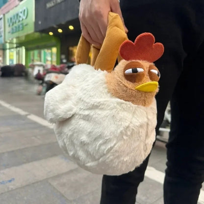 Ugly Hen Shoulder Bag Fur Chicken Plush Handbag Funny Kawaii Chicken Pendant Keychain Doll Satchel Purse for Women Birthday Gift