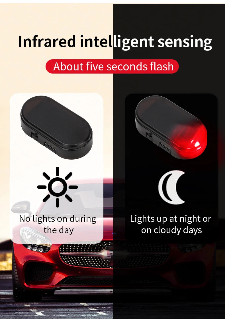 1pc Car Fake Security Light Solar Powered Simulated Dummy Alarm Wireless Warning Anti-Theft Caution Lamp LED Flashing Lights