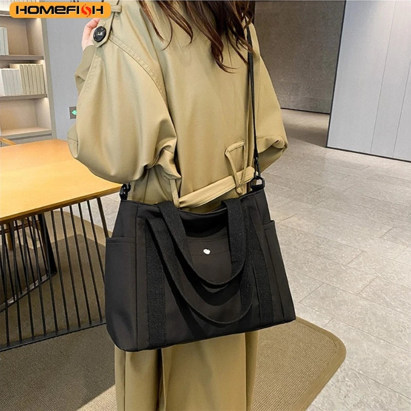 HOMEFISH Large Capacity Nylon Crossbody Bag Casual Solid Color Messenger Shoulder Bag with Removable Strap