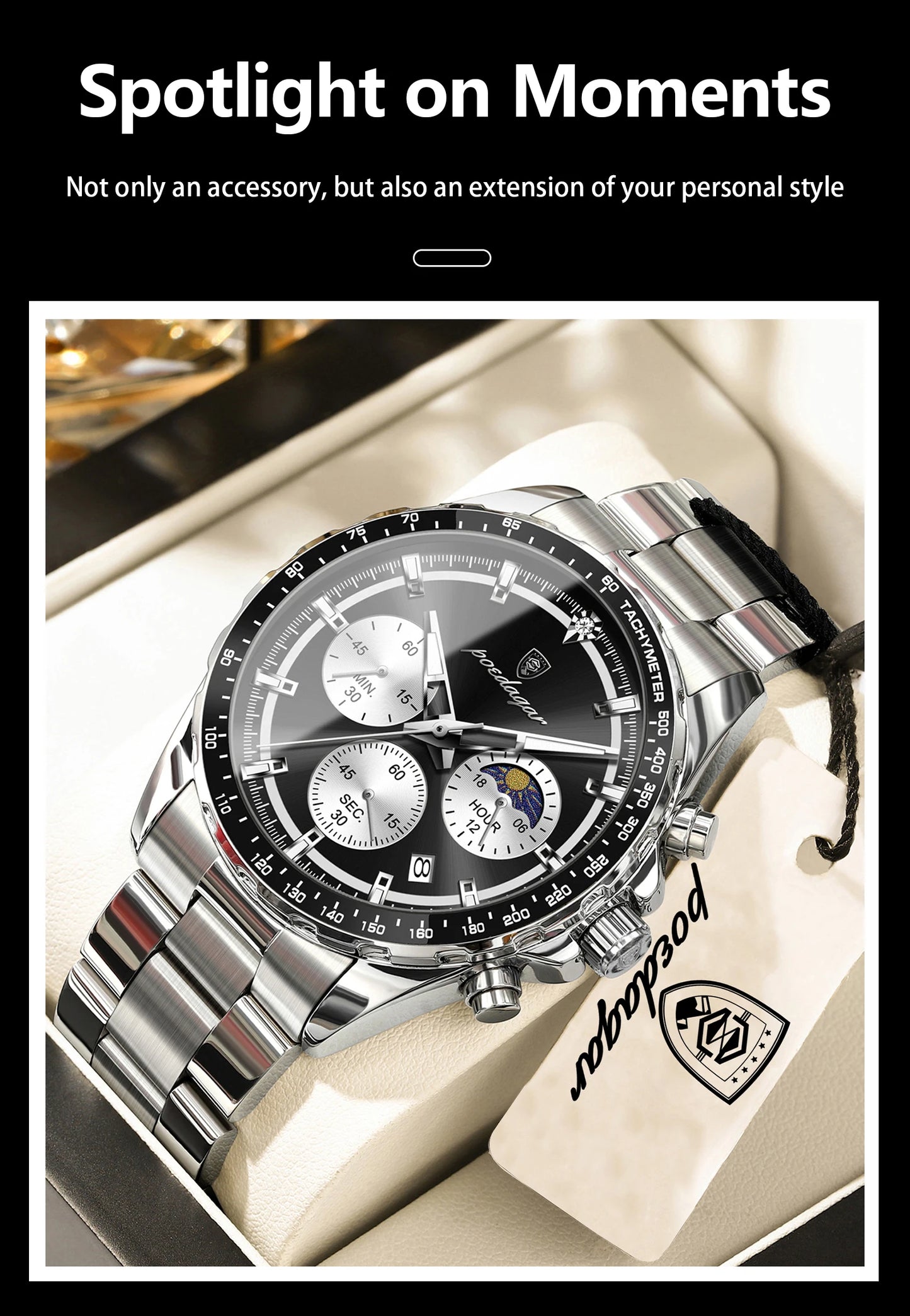 POEDAGAR Business Brand Man Wristwatch Waterproof Stainless Steel Luminous Men Watch Chronograph Date Men's Quartz Watches Reloj