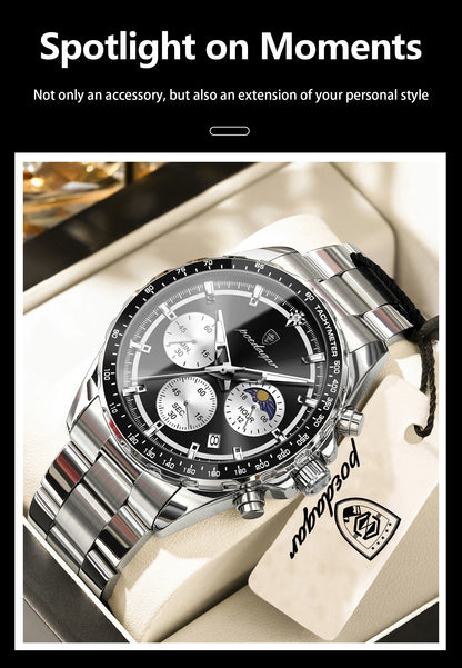POEDAGAR Business Brand Man Wristwatch Waterproof Stainless Steel Luminous Men Watch Chronograph Date Men's Quartz Watches Reloj