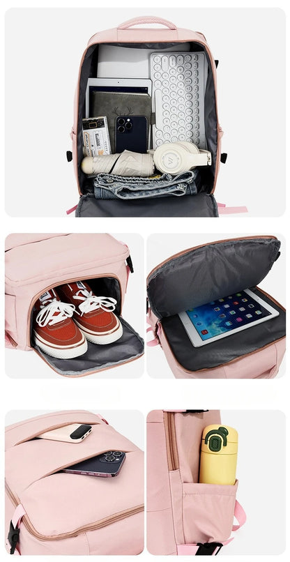 Lightweight Large Travel Backpack, Solid Color Minimalist Multifunctional Student School Bag