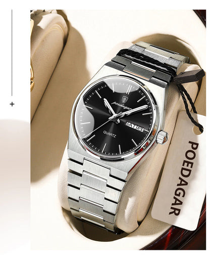 POEDAGAR Elegant Woman's Watch Date Week Waterproof Luminous Ladies Clock Quartz Stainless Steel Fashion Watches For Women Reloj