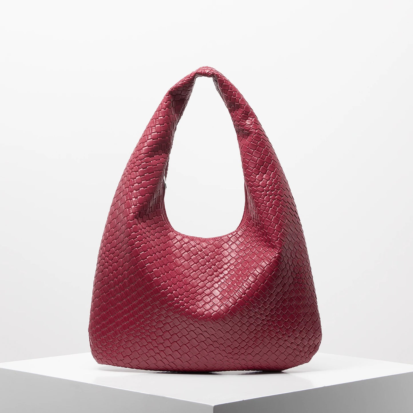Vintage Faux Woven Leather Shoulder Bag, Women's Handbag, Large Capacity Tote Bag, Crescent Bag, Zipper Underarm Bag, Daily Commuter Bag (Random Pattern)