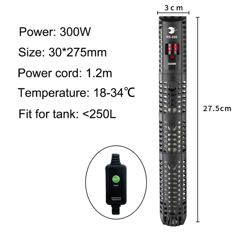Aquarium Submersible Heater Fish Tank Water Heating Rod Constant Aquarium Thermostat Temperature Control 220V 50-500w EU Adapter
