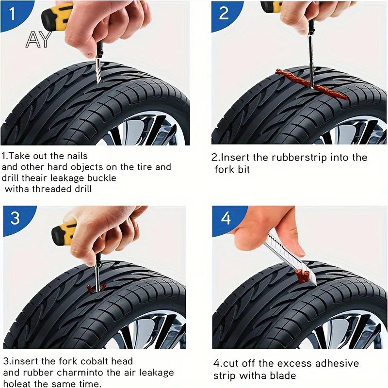 Emergency Tire Repair Kit - Quick Fix Heavy-Duty Glue & Rubber Strips for Cars/Trucks/RVs Puncture, On-the-Go Safety