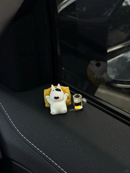 Bull Terrier Universal Car Accessories Interior Adorable Dashboard Figurine with Relaxed Pose Ornament for Tesla BMW Hyundai KIA