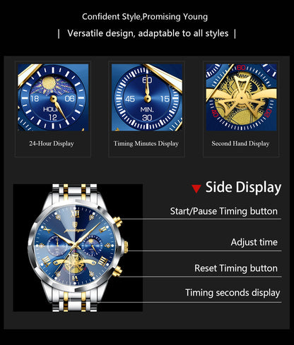 POEDAGAR Luxury Original Men Watch Waterproof Luminous Chronograph Man Wristwatch Stainless Steel Quartz Top Men's Watches Reloj