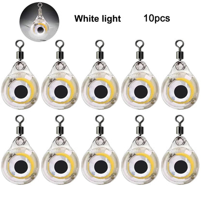 10Pcs Fishing Lure Light Mini Eye Shape Underwater Night Light Lure Battery Powered Lighted Flasher Bait for Seawater Freshwater