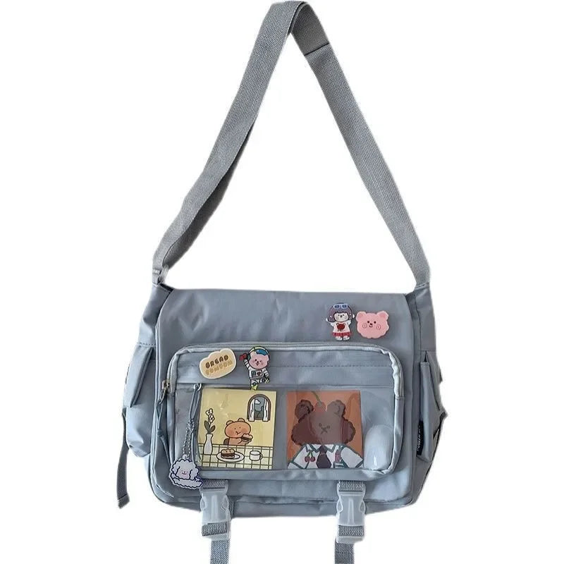 Large capacity student class crossbody canvas bag, women's versatile new Japanese Harajuku solid color mailman shoulder tote bag