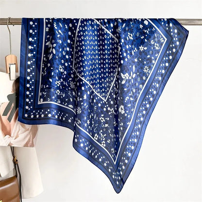 Luxury Print imitation Silk Square Scarf Women Spring Neck Tie Shawl Wraps Female Hair Hand Wrist Headkercheif Hijab Bandana