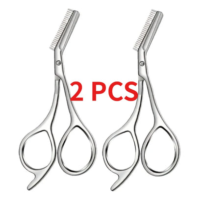 Professional Stainless Steel Eyebrow Scissors with Comb Hypoallergenic Ergonomic Two-Handed Design Precision Shaping & Grooming