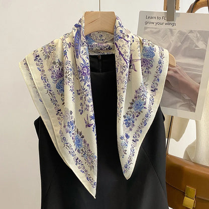 1PCS 70cm Leaf Pattern Silk Scarf for Women Simulated Silk Fresh and Versatile Headwear Bag Clothing Accessories Square Scarf