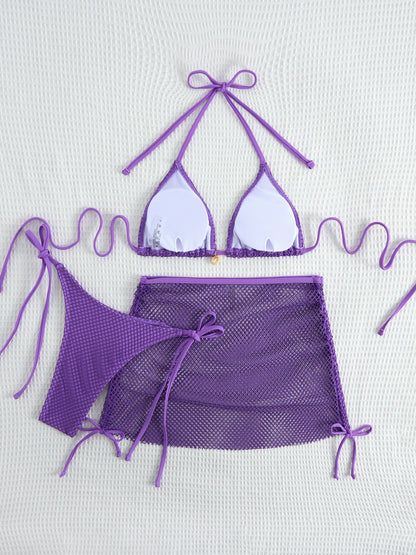 New Sexy Net Bikinis Female Swimsuits Women Three-Piece Swimwear Beach Swim Wear Bathing Suits Brazilian Bikini Set Pool Bather