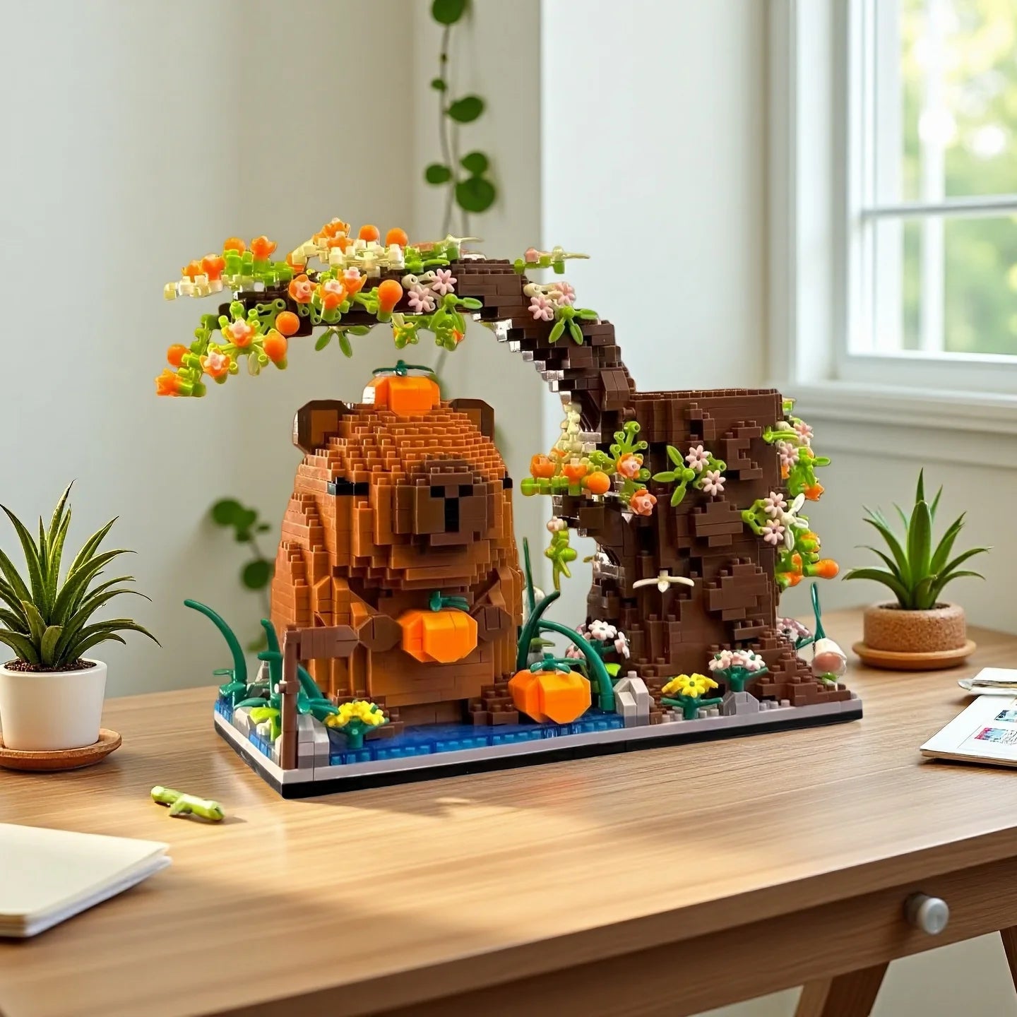 KNEW BUILT DIY Capybara Pen Holder Micro Mini Building Block Toy-Perfect for Students,Easy Assemble,Ideal Holiday Gift for Kids
