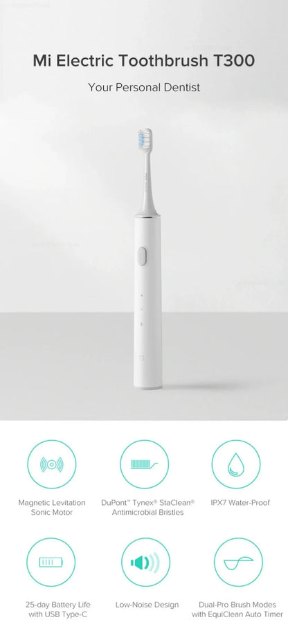 Xiaomi Mijia T300 Electric Toothbrush IPX7 Waterproof Smart Sonic Brush Ultrasonic Whitening Teeth Tooth Brush Toothbrushes
