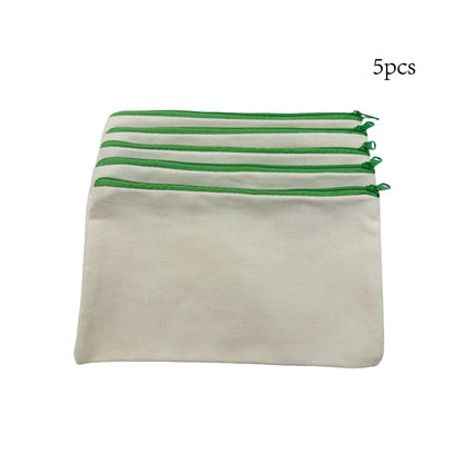5pcs Blank Canvas Zipper Pouch Bulk, Makeup Bag Pencil Case For Cosmetic & DIY Crafts, Independence Day