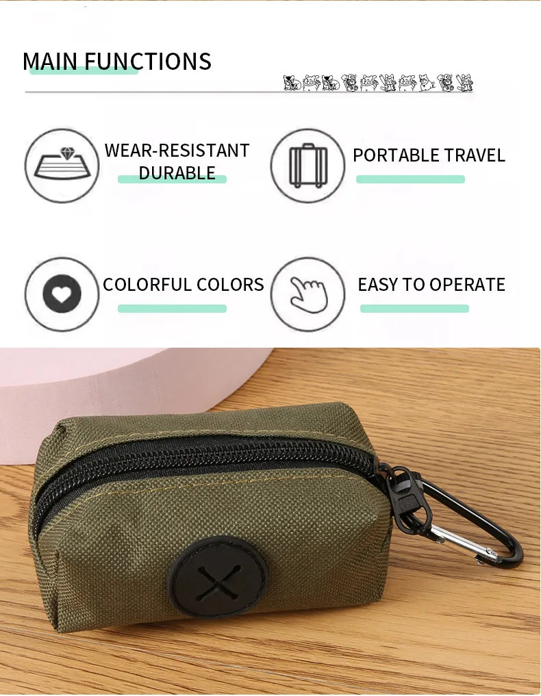 Canvas Dog Poop Bag Holder, Outdoor Pet Waste Bag Dispenser with Carabiner Clip, Animal Waste Collection Pouch