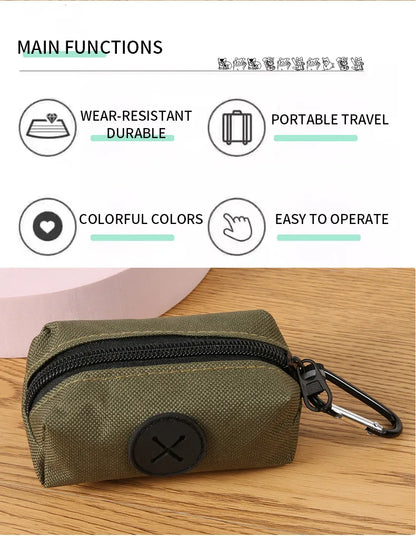 Canvas Dog Poop Bag Holder, Outdoor Pet Waste Bag Dispenser with Carabiner Clip, Animal Waste Collection Pouch