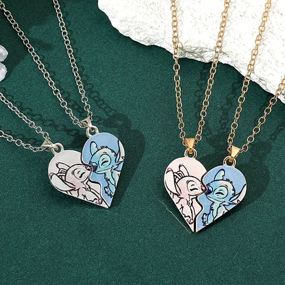 Couple's Stitch Heart Necklace - Gold & Silver Angel And Stitch Cute Style Jewelry Pendant Gift for Girls