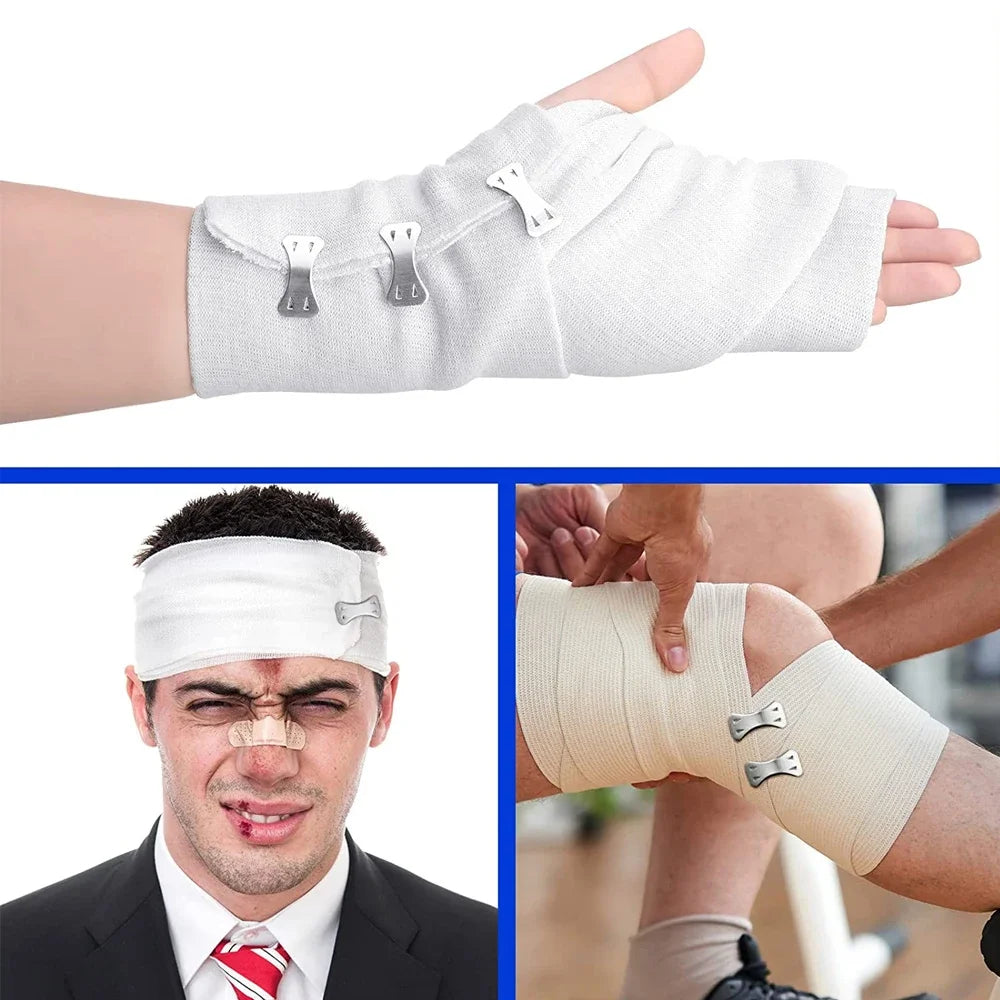 10/20/30Pcs Replacement Elastic Bandage Wrap Stretch Metal Clips Fixation Clamps Hooks First Aid Kit for Sport White/Coffee