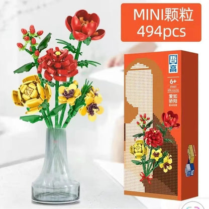 KNEW BUILT Flower Bouquet 3D Model Toy Mini Build Blocks for Girl Plant Potted Assemble Brick Decoration Holiday Girlfriend Gift