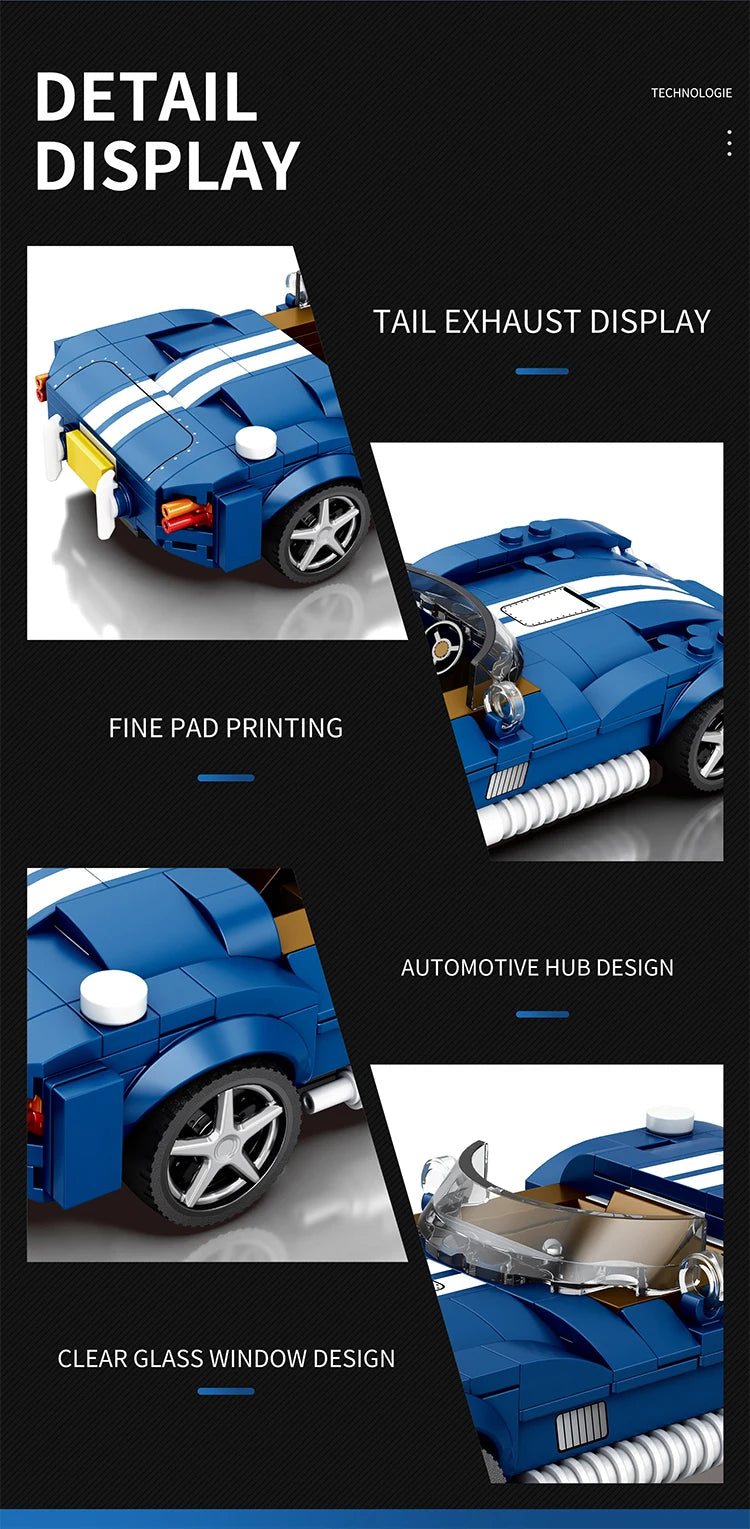 312PCS Blue Sport Car Building Block Set Creative City Vehicle Diy Car Model Bricks Desktop Display Puzzle Toys Holiday Gifts