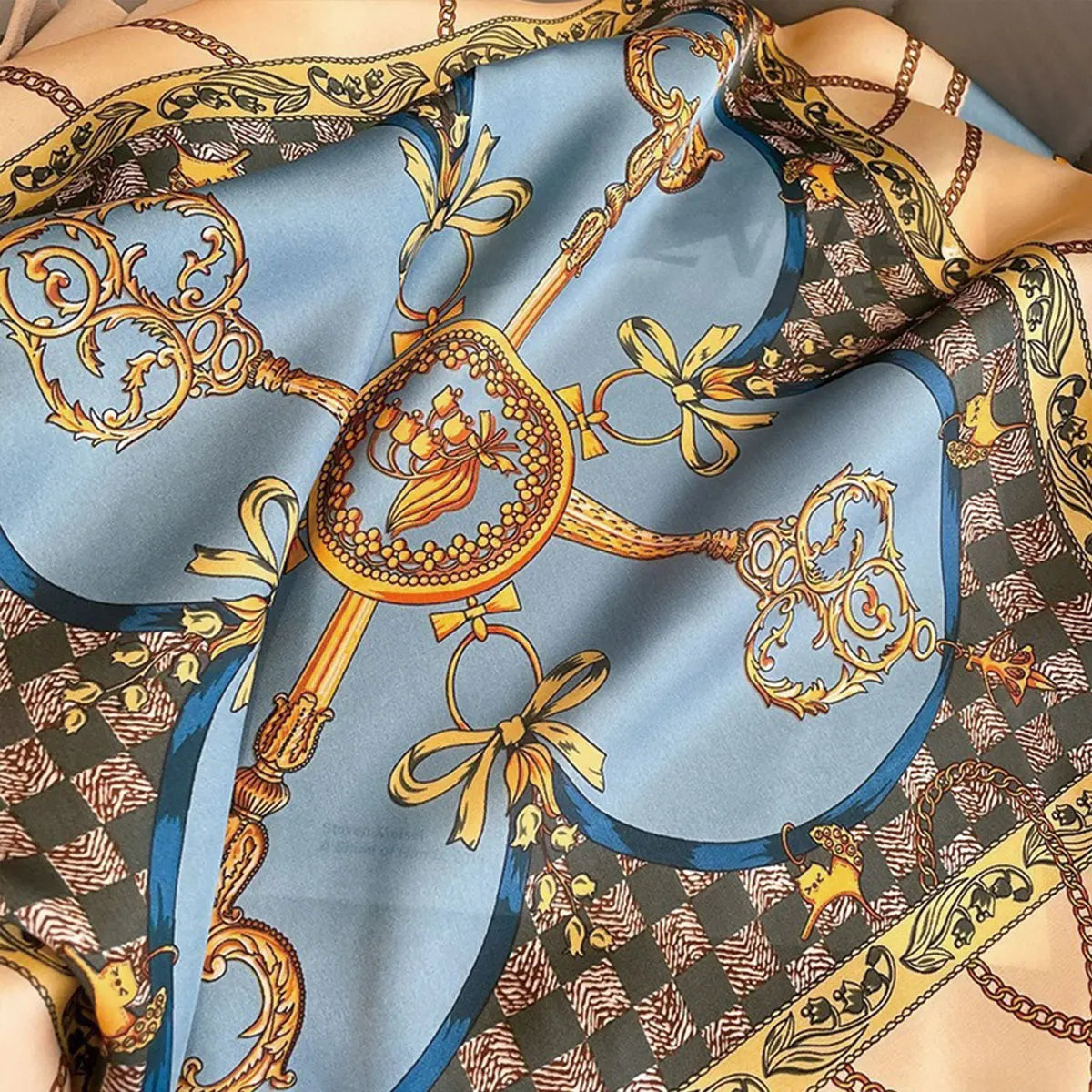 70x70cm Fashionable Korean Style Silk Square Scarf Satin Print Hairband Necktie Hair Accessory Headscarf Versatile Wrap Scarf