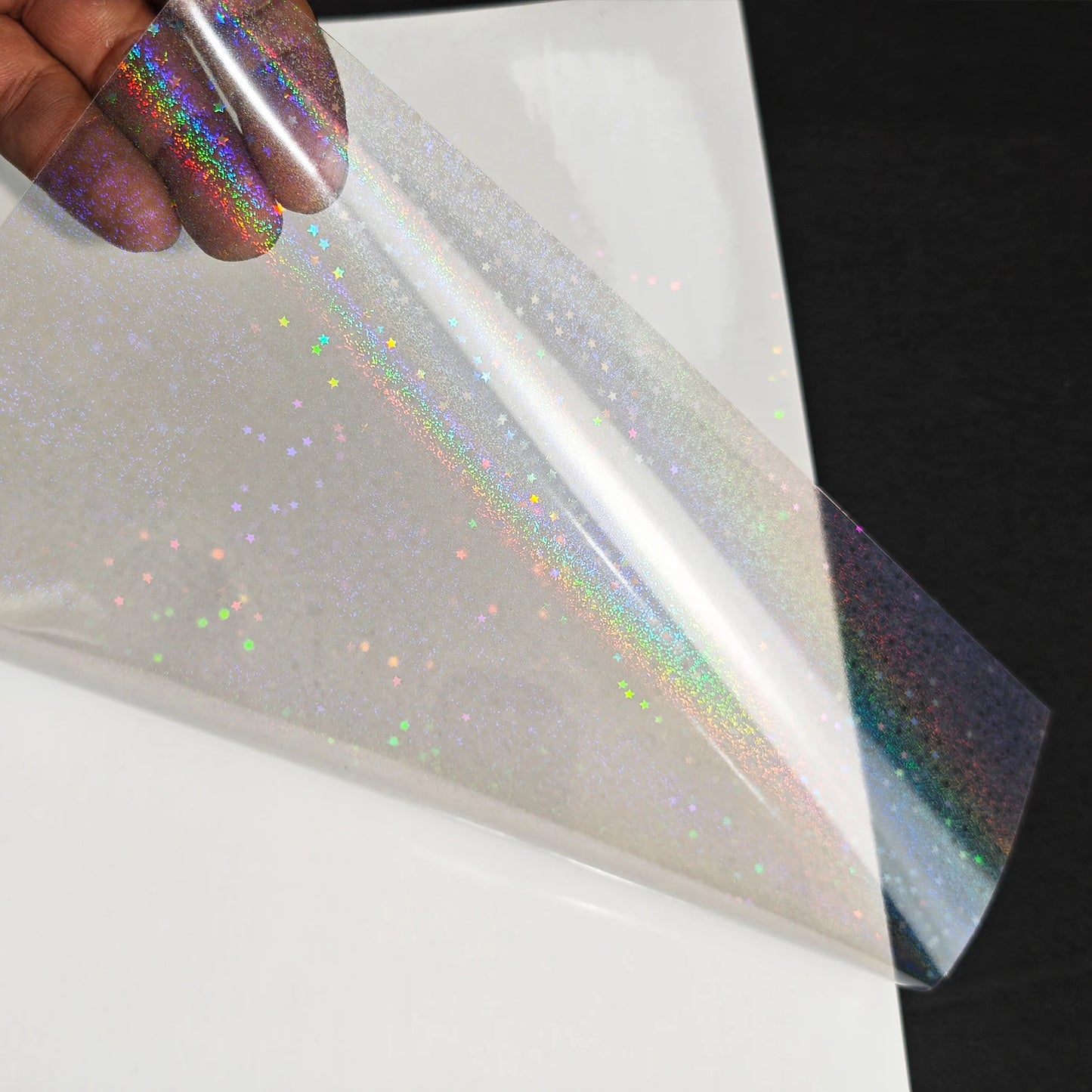 50 Sheets Sand Stars Holographic Sticker Paper 2.9×4.1 inch Glitter Clear Holographic Overlay Cold Laminating Film Self Adhesive