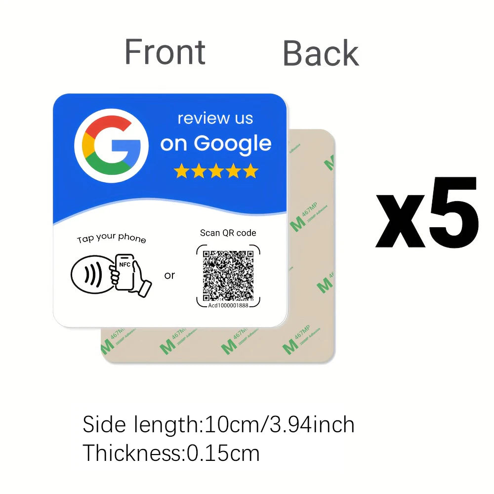 HACHANLUN programmable NFC 215 square for Google Review Card NFC Station Table 13.56Mhz QR code editable Standing Card