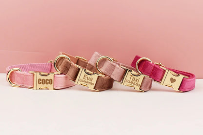 Velvet Collar Free Engrave Dog Collar Leash For Medium Big Pet Necklace Dog Accessories Dog Collars