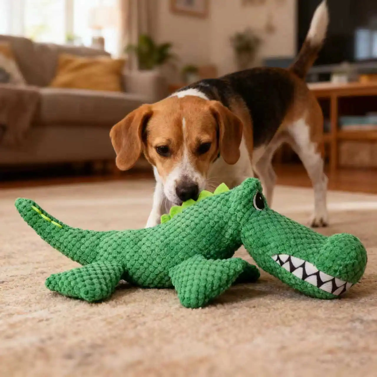 Pet Chew-Resistant Plush Interactive Toy with Sound, Dinosaur Shape, Crocodile, Suitable for Large, Medium, and Small Pets Like Cats and Dogs, Double-Layer Fabric, Built-In Airbag
