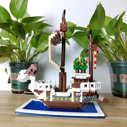 KNEW BUILT Ocean Pirate Ship Plastic 3D Model Building Blocks for Adults Boy Micro Mini Bricks Toys Kits Sailboat War Decoration