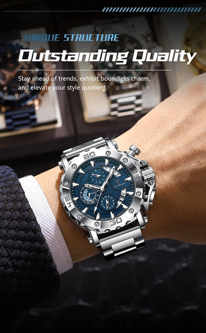 POEDAGAR Luxury Men's Watch Calendar Luminous Waterproof Man Clock Chronograph Stainless Steel Quartz Watches For Men Reloj Gift